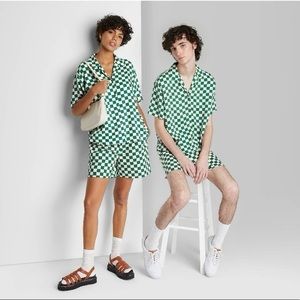 Wild Fable Green & White Checkered Retro Top & Shorts Matching Set NWT size M